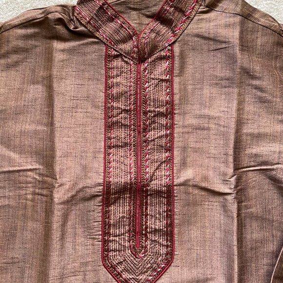 [NEW] Indian Pakistani Men Kurta Pajama Sherwani Suit Brown Red - Picture 2 of 10